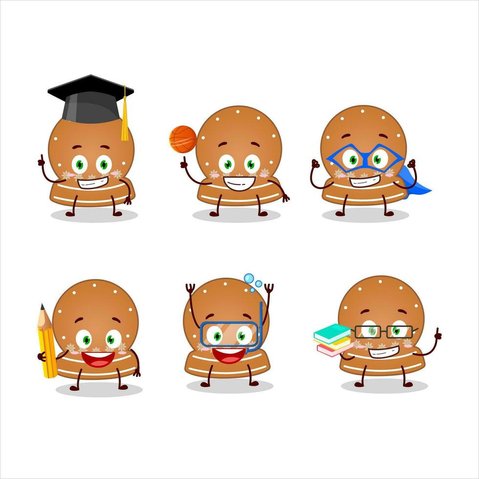 School student of snowball cookies cartoon character with various expressions vector