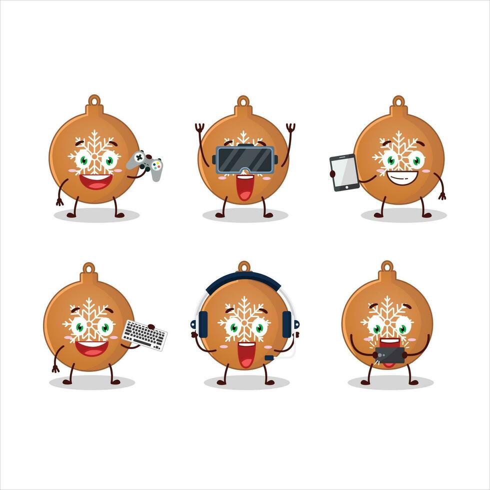 Christmas ball cookies cartoon character are playing games with various cute emoticons vector