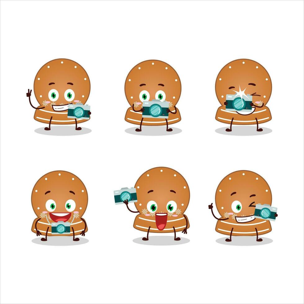 Photographer profession emoticon with snowball cookies cartoon character vector