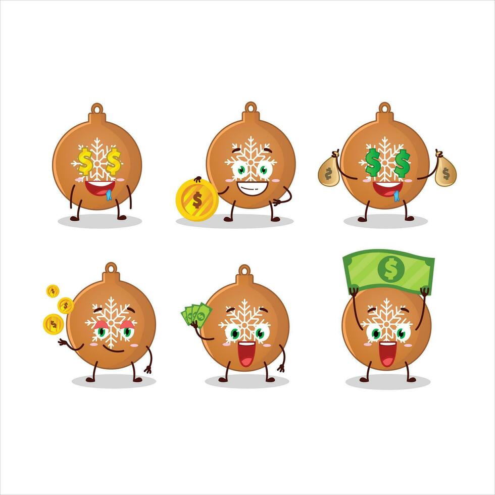 Navidad pelota galletas dibujos animados personaje con linda emoticon traer dinero vector