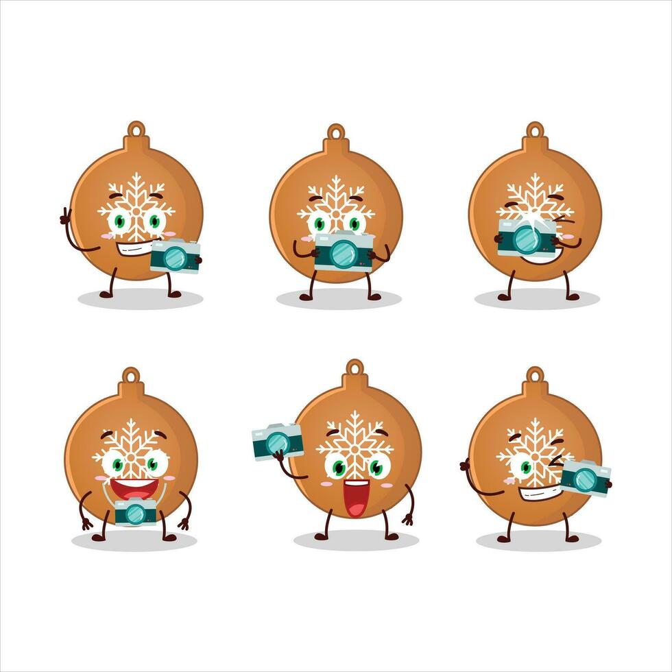 Photographer profession emoticon with christmas ball cookies cartoon character vector