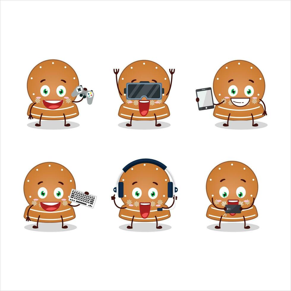 Snowball cookies cartoon character are playing games with various cute emoticons vector