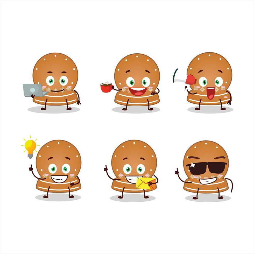 Snowball cookies cartoon character with various types of business emoticons vector