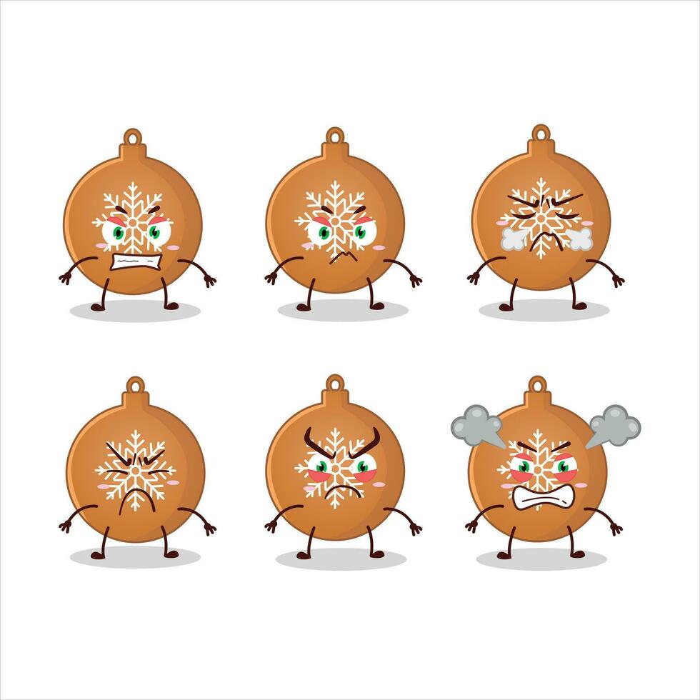Navidad pelota galletas dibujos animados personaje con varios enojado expresiones vector