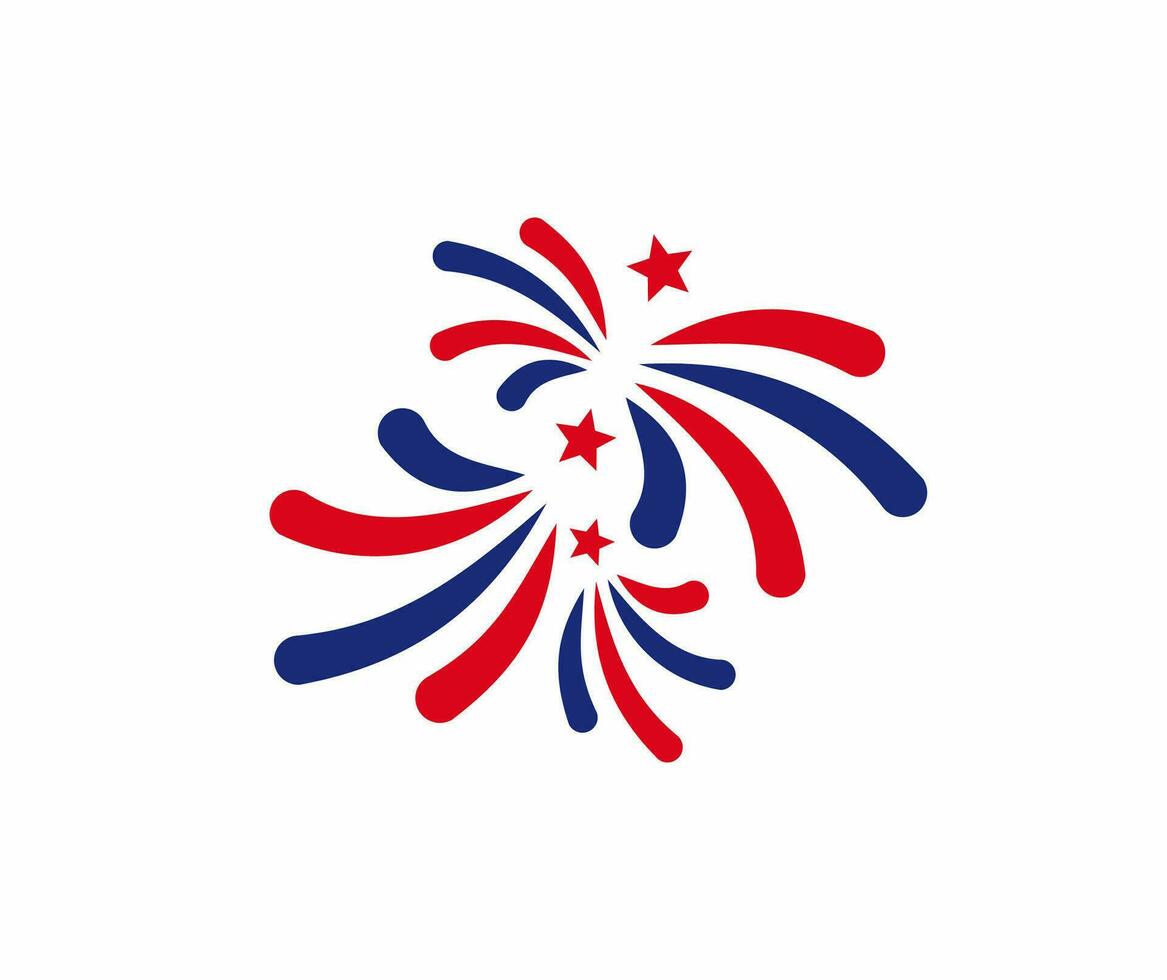 simple fireworks red and blue on white background, vector illustration. Holiday and party firework icons collection