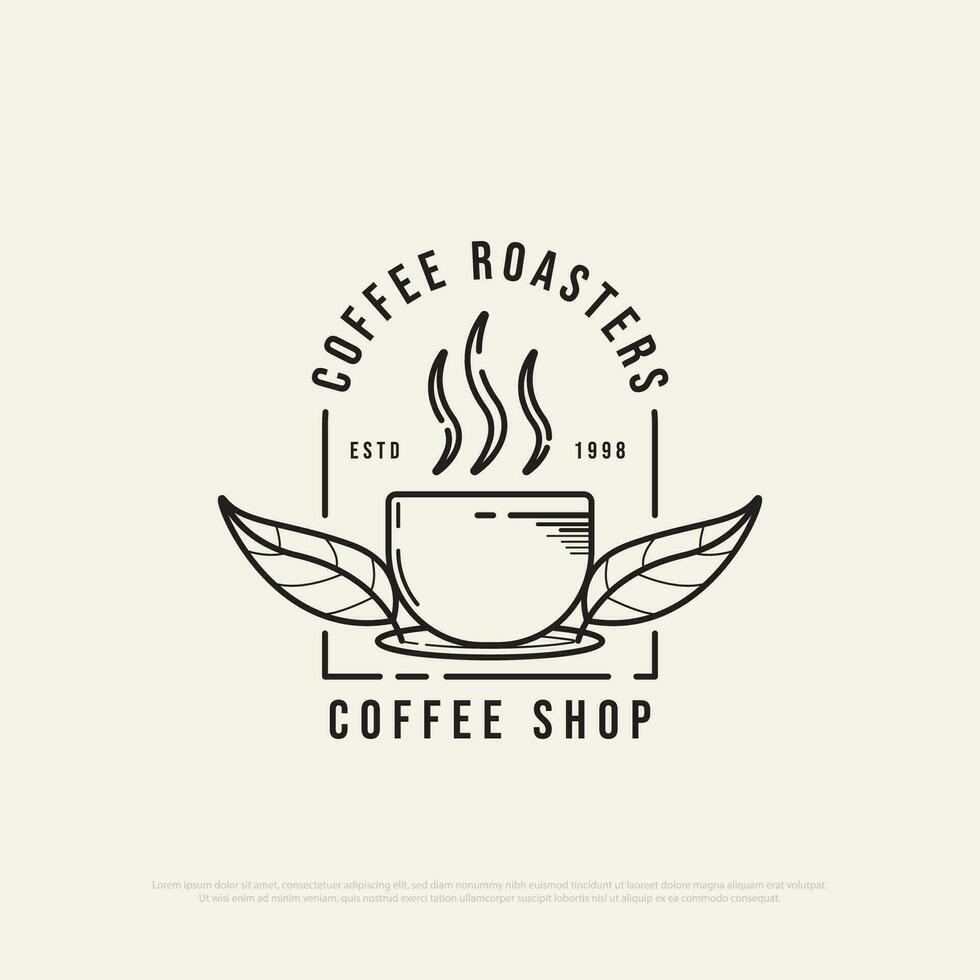 vintage coffee shop logo design vector, organic food and drink logo vector drawings with outline style