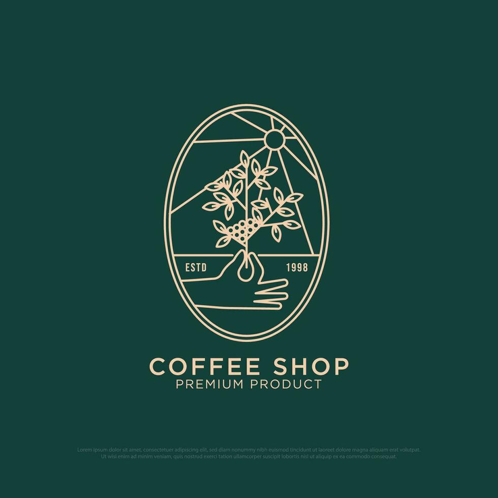 Organic  Coffee logo design vector, vintage  Outdoor coffee  logo illustration with outline style, best for  restaurant,  beverages logo brand vector