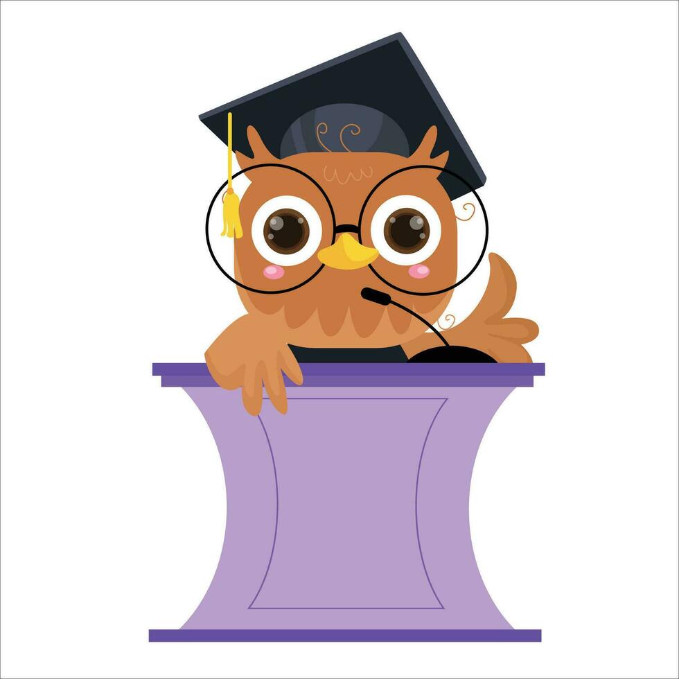 vector cartoon illustration of a cute owl giving directions