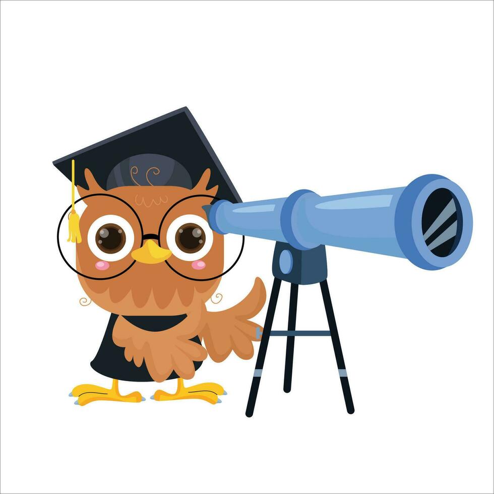 vector cartoon illustration of a cute owl wearing binoculars