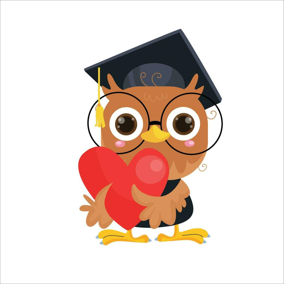 vector cartoon illustration of a cute owl holding a heart