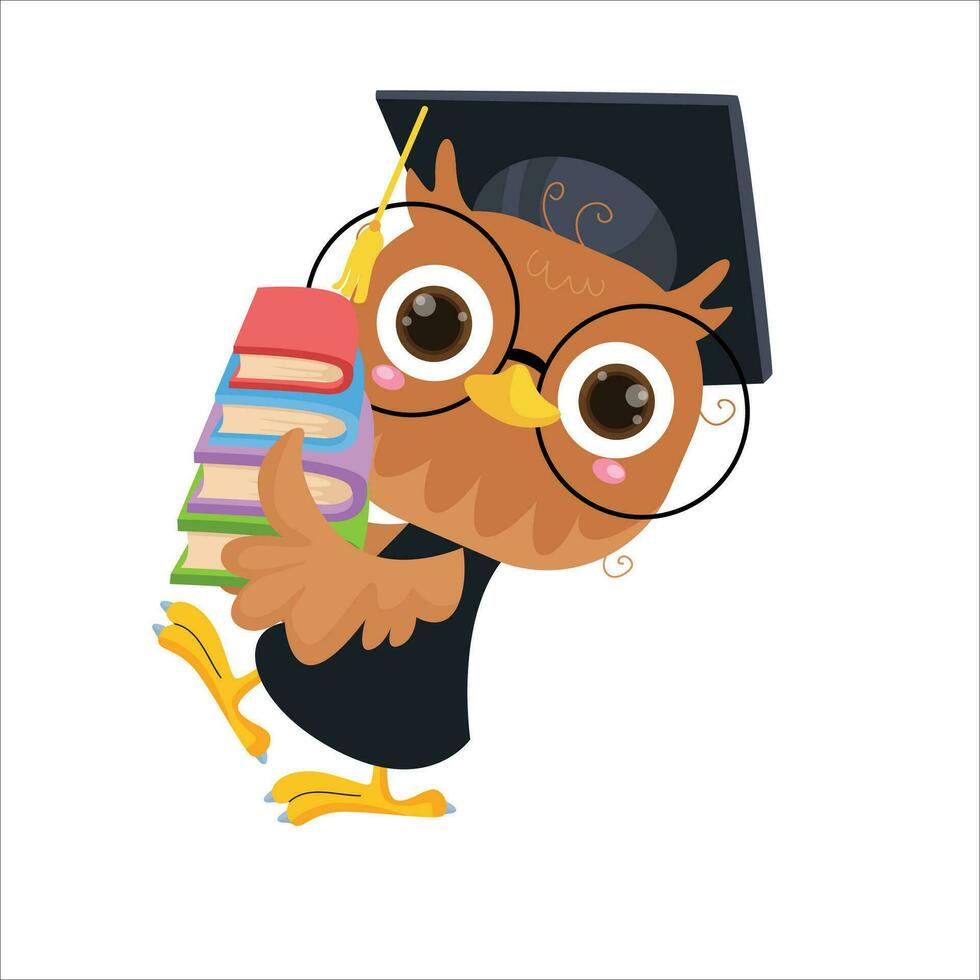 vector cartoon illustration of a cute owl carrying books