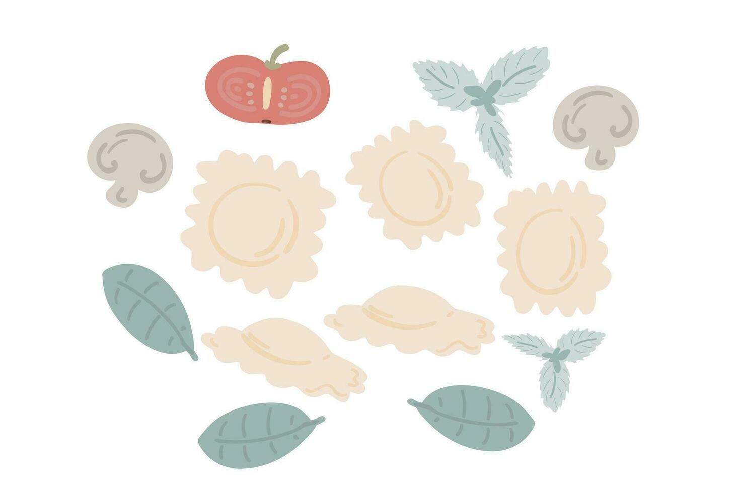 Ravioli set hand drawn Italian food vector