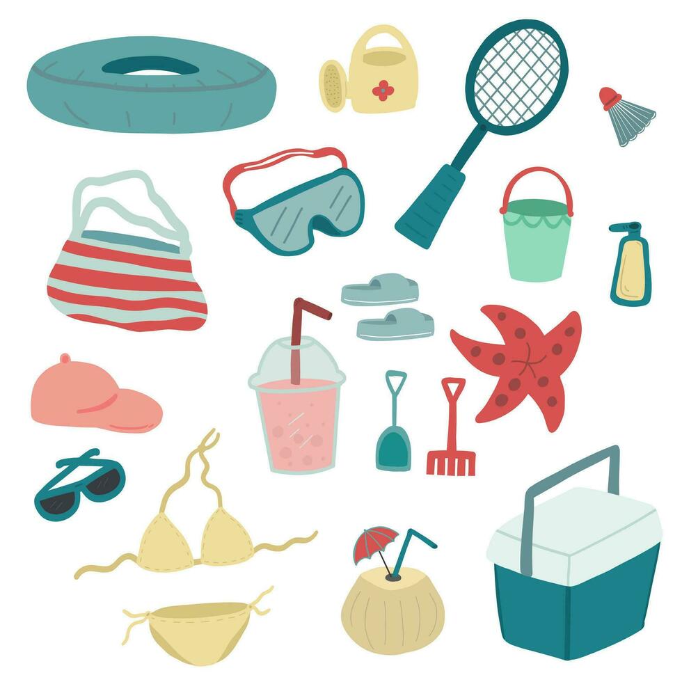 Summer beach set hand drawn vector