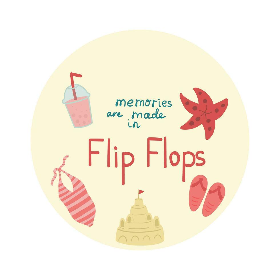 Flip flop summer card hand drawn vector