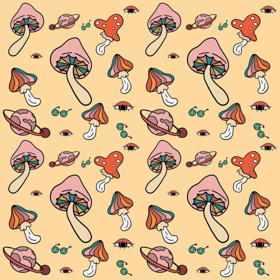 Seamless groovy hand drawn pattern vector