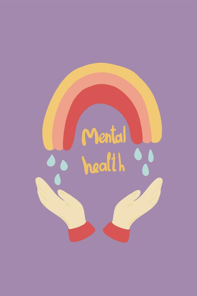 Mental health rainbow with hands set vector