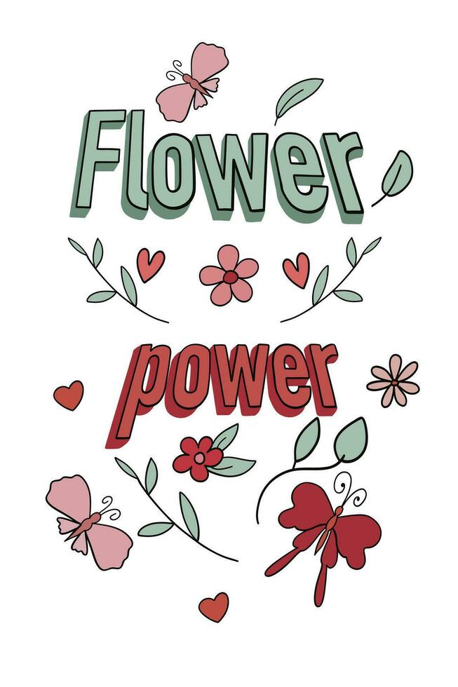 Groovy card with flowers and butterflies vector