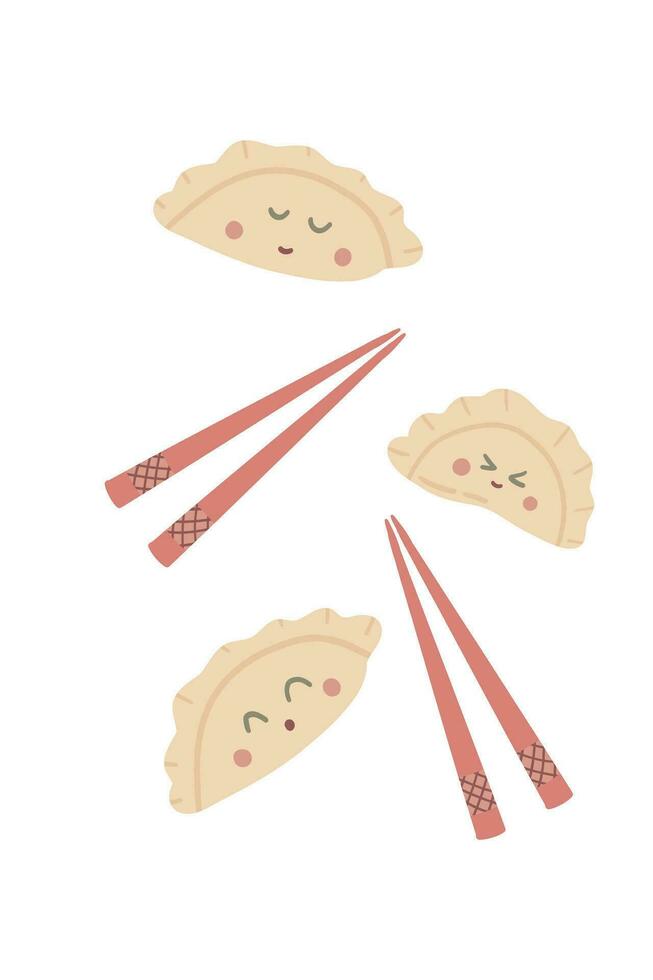 Dumpling sand sticks hand drawn set vector