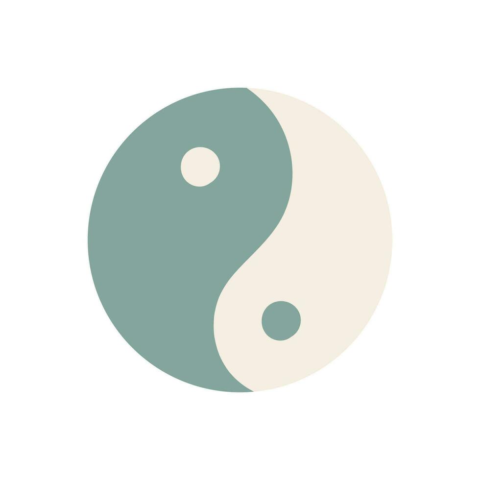 redondo yin yang icono en ligero retro colores aislado en blanco antecedentes. verde y beige colores, redondo realce para cuentos. vector