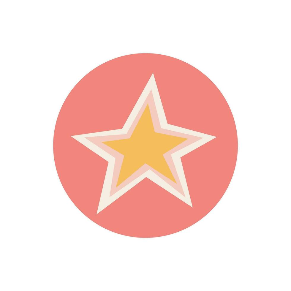 Round pink icon with a star isolated on a white background. Retro groove element with yellow star in trendy vintage colors, highlight for stories. vector