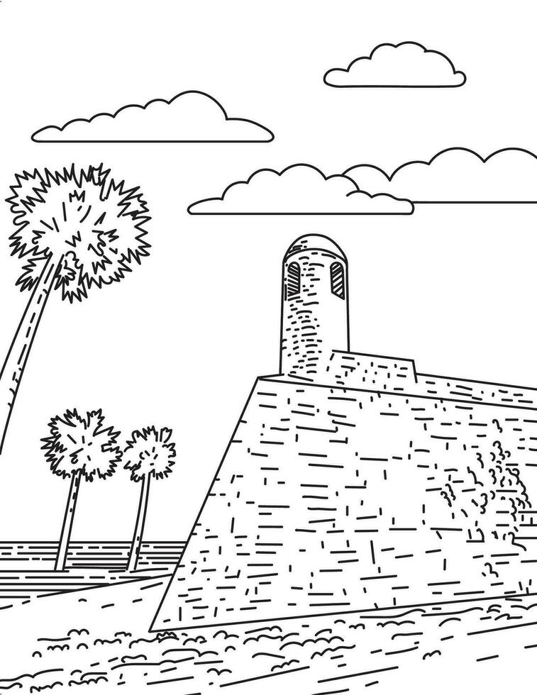 Fort Marion in St Augustine Florida USA Mono Line Art vector