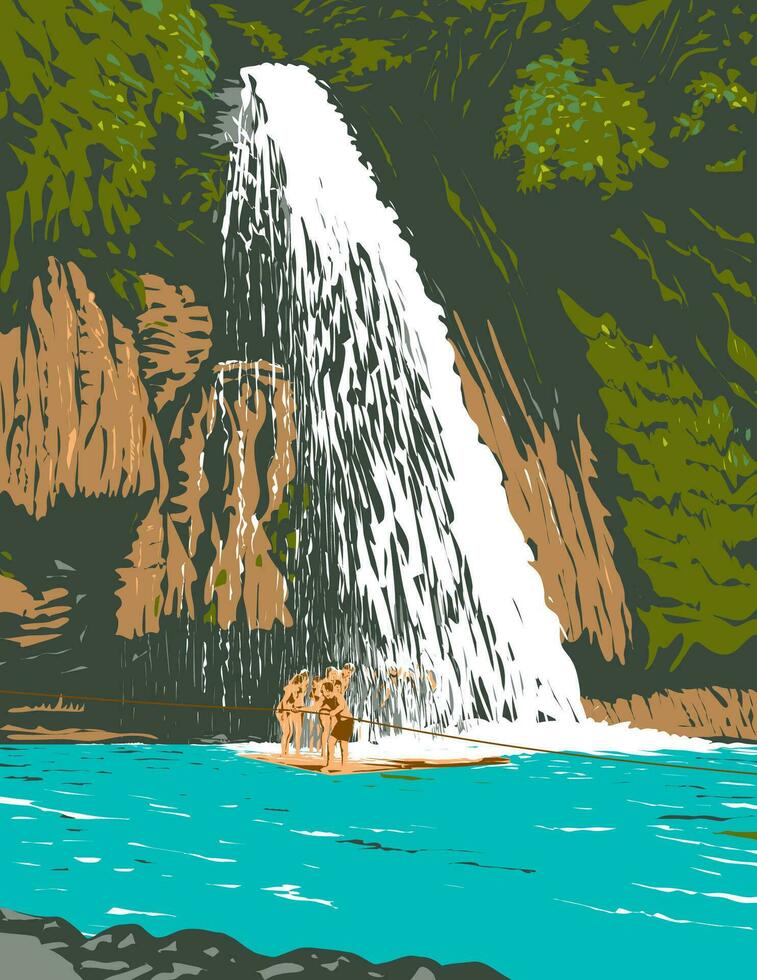 Kawasan Falls in Barangay Matutinao Badian Cebu Philippines WPA Art Deco Poster vector