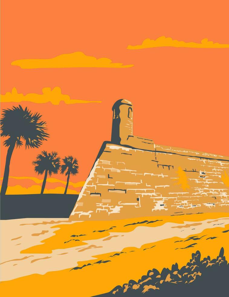 Fort Marion in St Augustine Florida USA WPA Poster Art vector