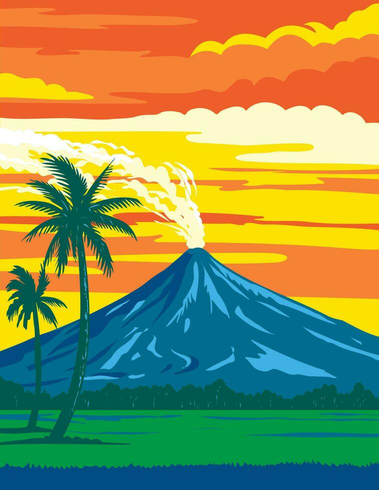 Mayon Volcano Natural Park in Bicol Region Luzon Philippines WPA Art Deco Poster vector