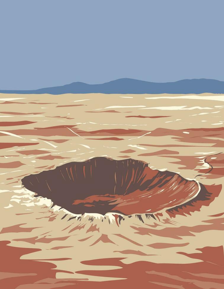 Meteor Crater or Barringer Crater Coconino County Northern Arizona USA WPA Art Poster vector