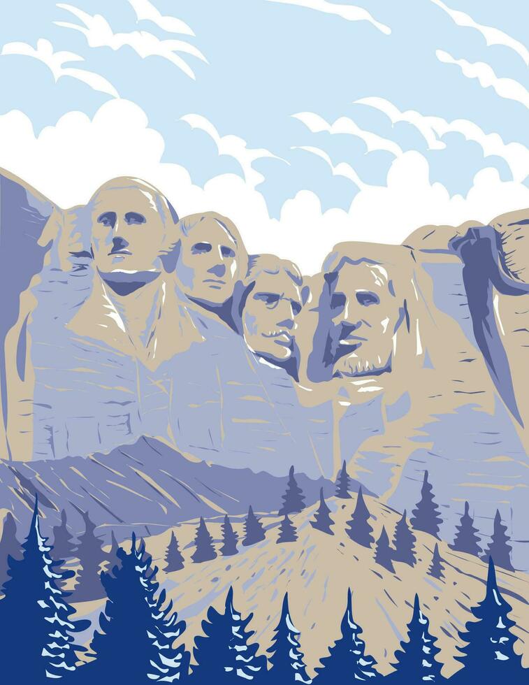 Mount Rushmore National Memorial Shrine of Democracy South Dakota USA WPA Art Poster vector