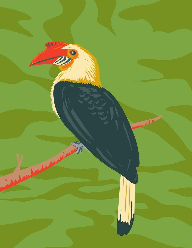 Mindanao Wrinkled Hornbill or Aceros leucocephalus WPA Art vector