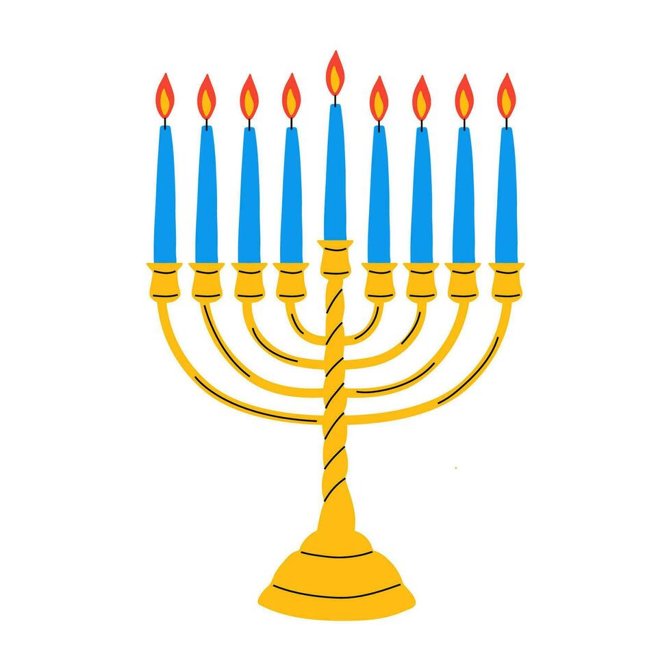 Hanukkah menorah candelabrum with nine lit candles. Vector illustration design