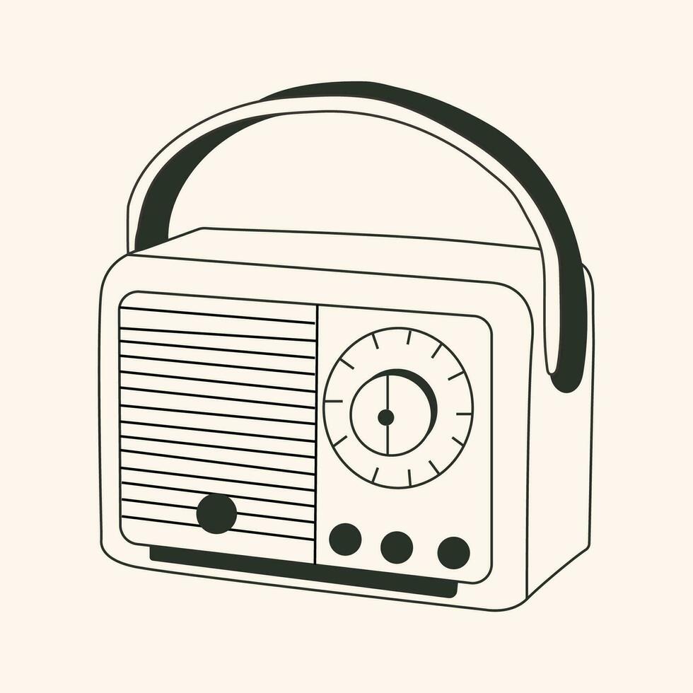 negro y blanco antiguo colegio radio casete cinta jugador icono en plano estilo en un blanco antecedentes vector