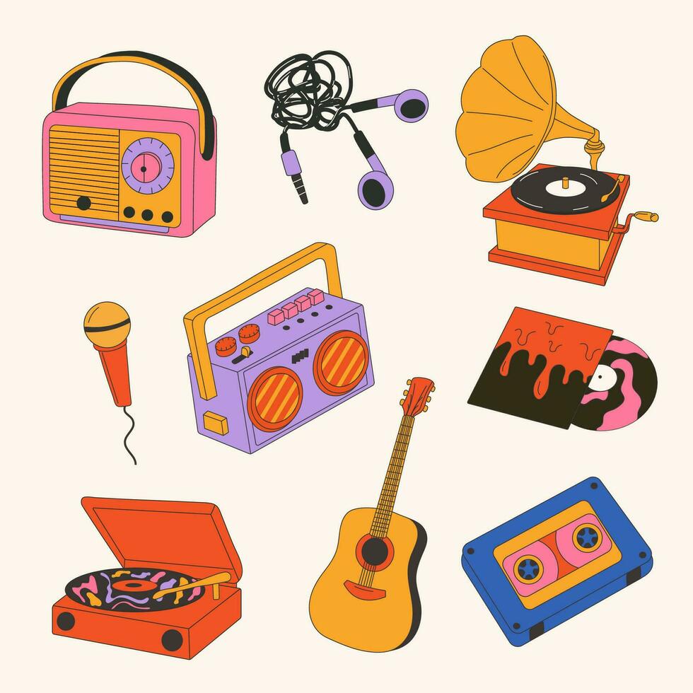 Set of Retro musical things, isolated icon. Vector illustration design