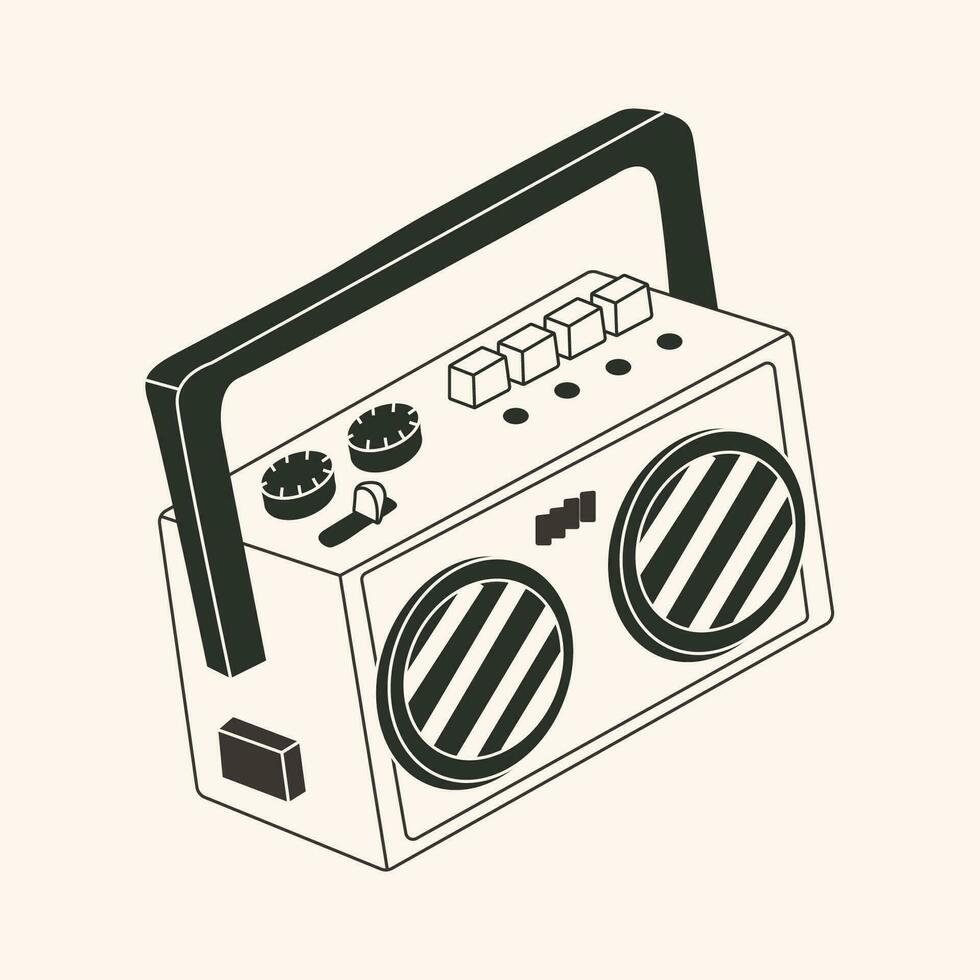 Black and white Old School radio cassette tape player icon in flat style on a white background vector