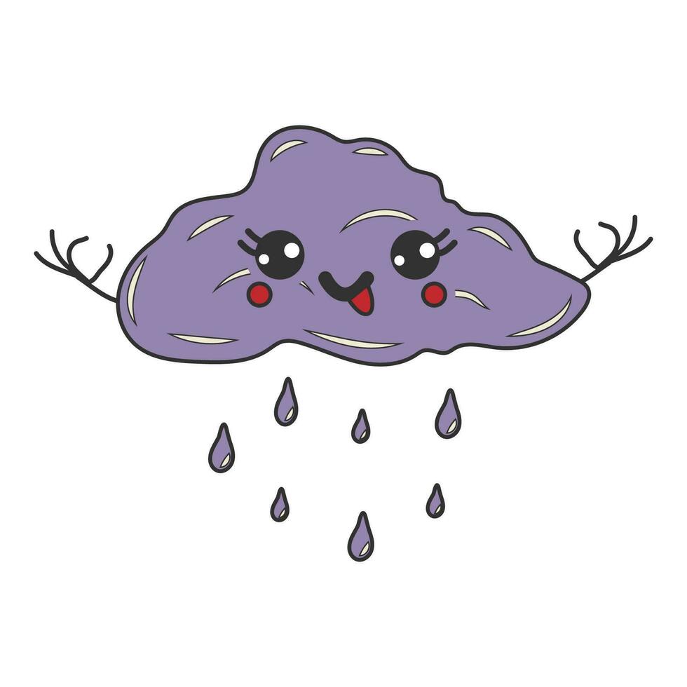 Cute happy funny cloud with kawaii eyes. Cartoon cheerful fall mascot vector
