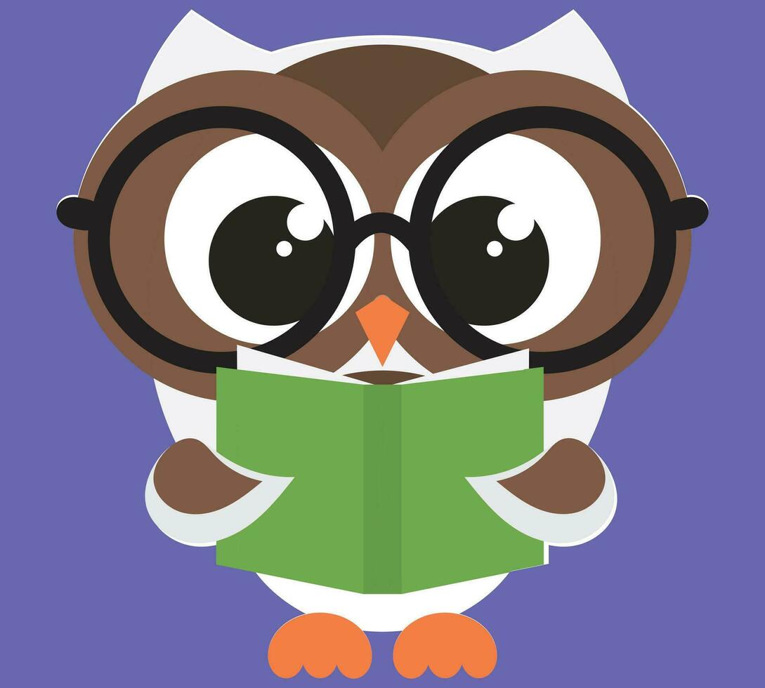 Owl reading book. cute cartoon character vector illustration