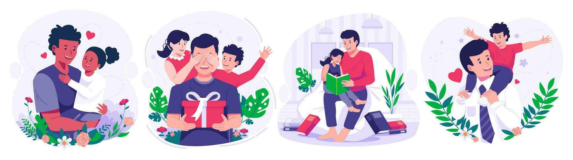Illustration Set of Father's Day.  Father, Daughter, and Son. Vector illustration