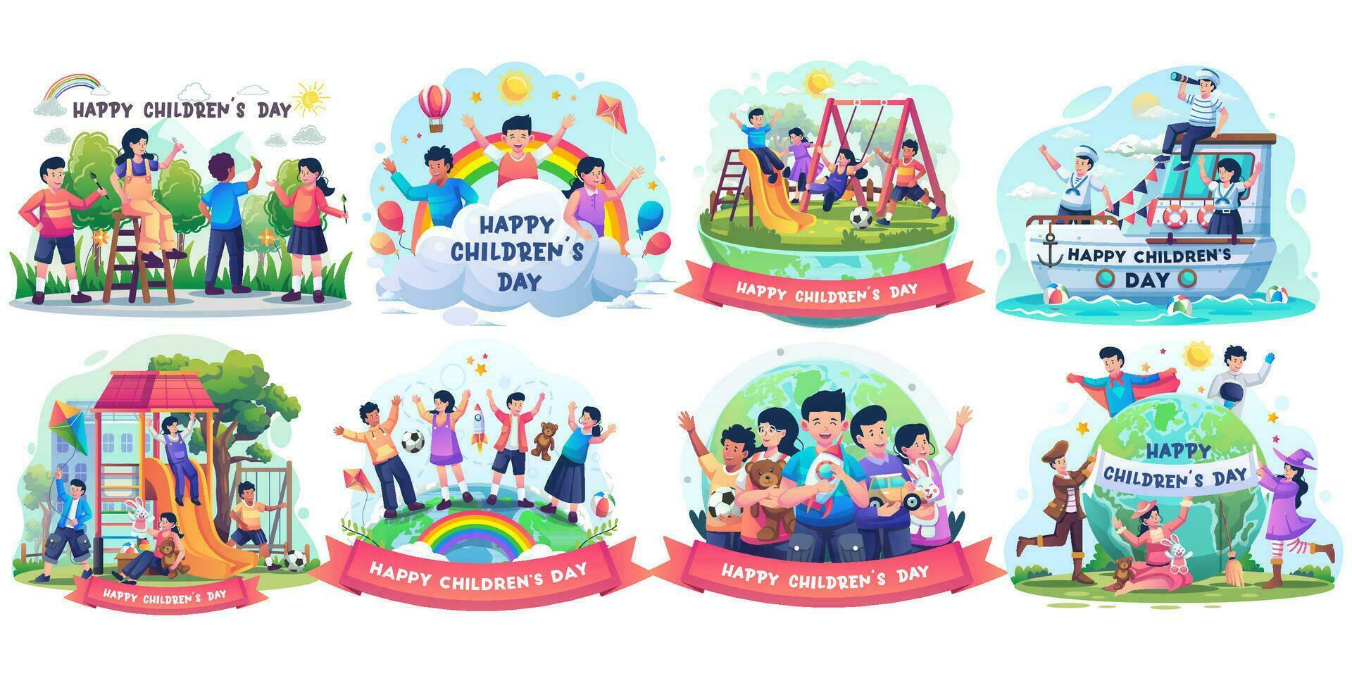 Illustration Set of Children's day. Flat style vector illustration