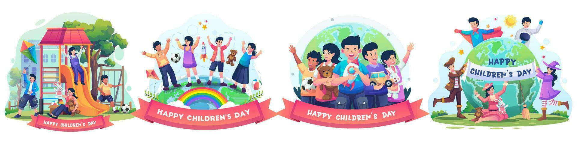 Illustration Set of Children's day. Flat style vector illustration