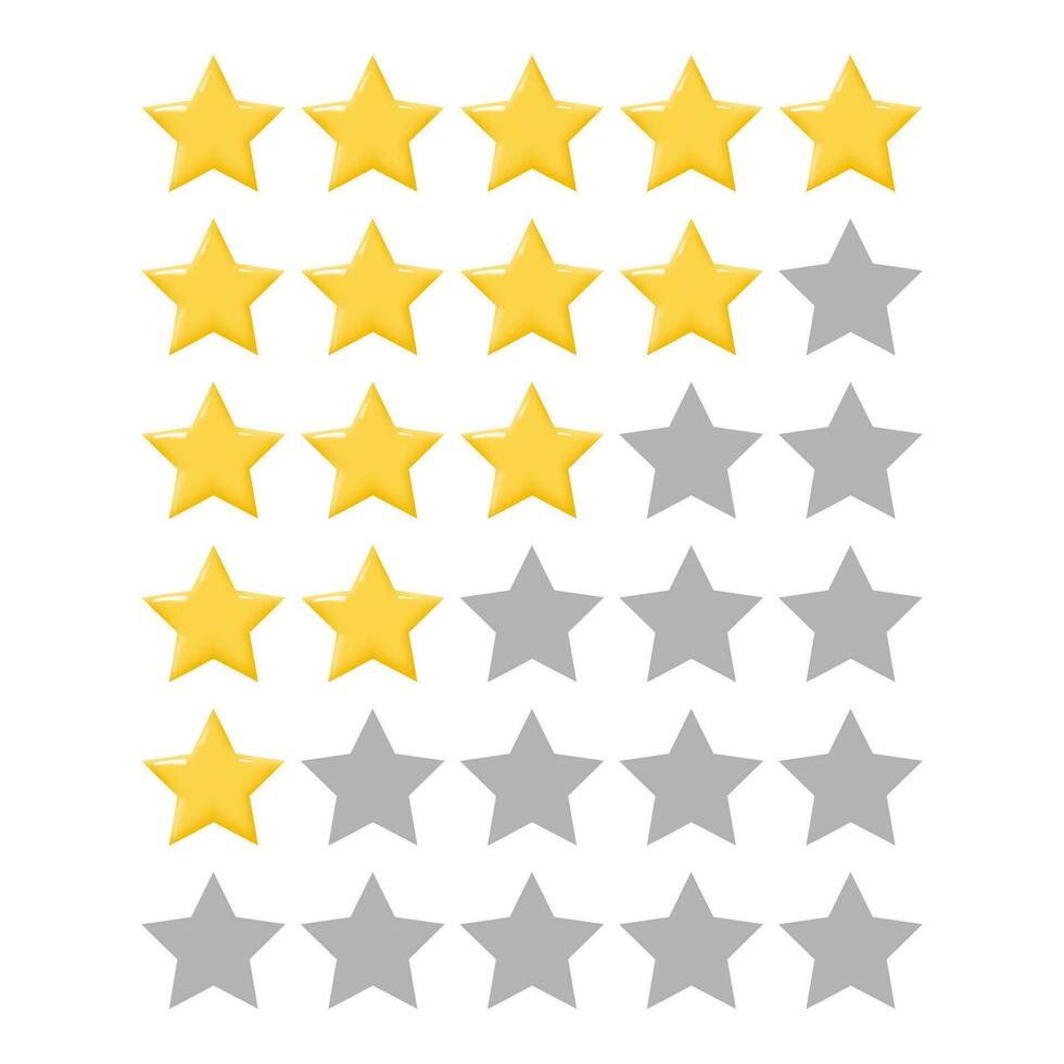 Five star rating of sites on the Internet. 5 star consumer rating for apps and websites. Yellow star icons in a row for customer voting for quality of service. Vector illustration.
