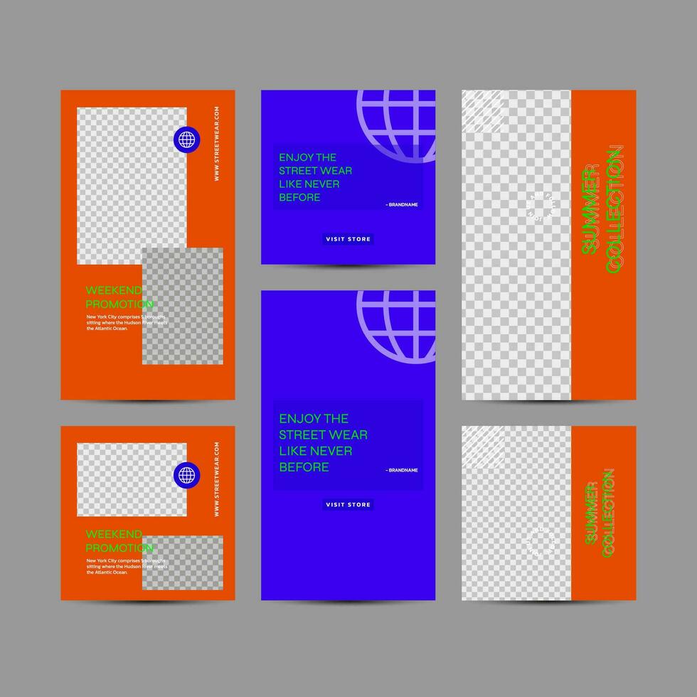 Editable template bundle design with Futuristic streetwear fashion design for social media post templates vector