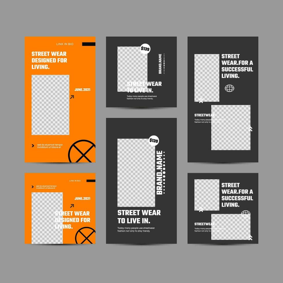 Editable template bundle design with Futuristic streetwear fashion design for social media post templates vector