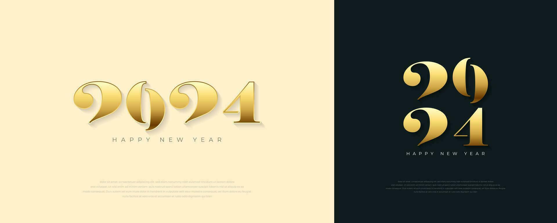 contento nuevo año 2024. festivo realista decoración. celebrar 2024 fiesta en un oscuro antecedentes vector