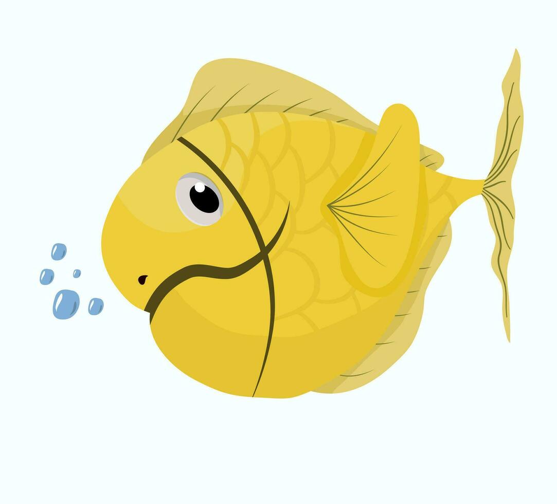 amarillo pescado dibujos animados plano diseño linda expresión animales vector