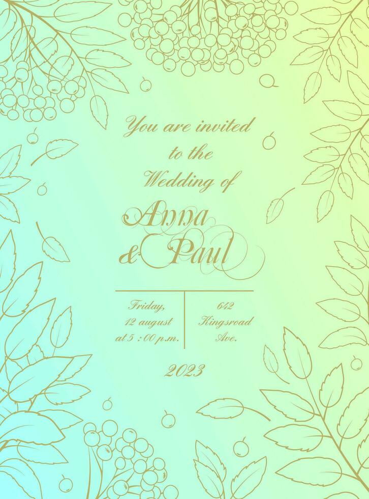 Wedding Invitation Card with Elegant Rowan Frame vector