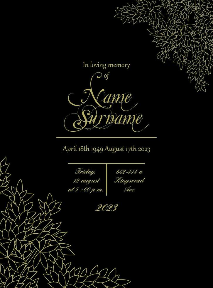 Funeral Ceremony Invitation Card with Elegant Foliage Frame vector