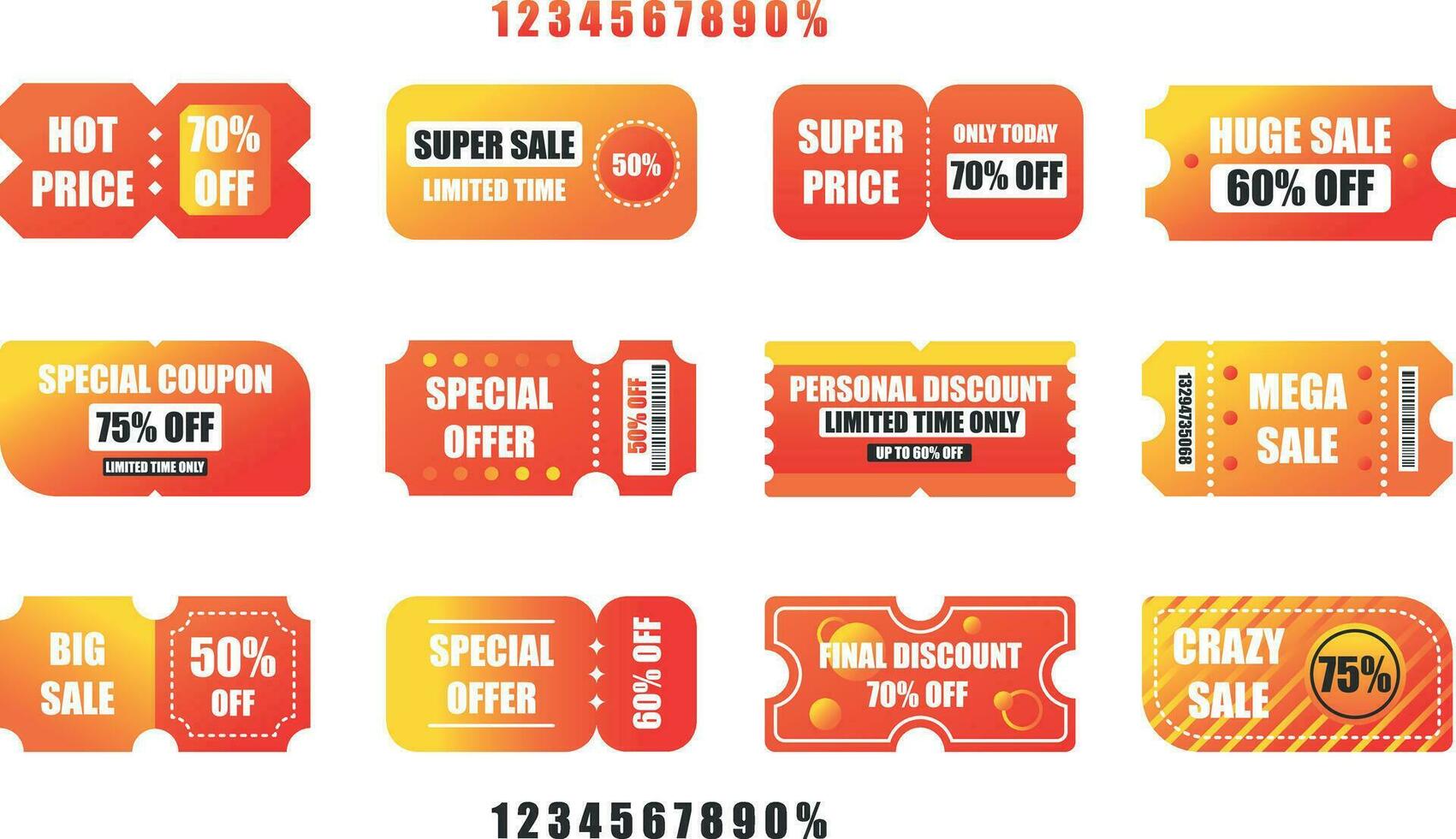 Set of discount coupons in red and yellow colors vector