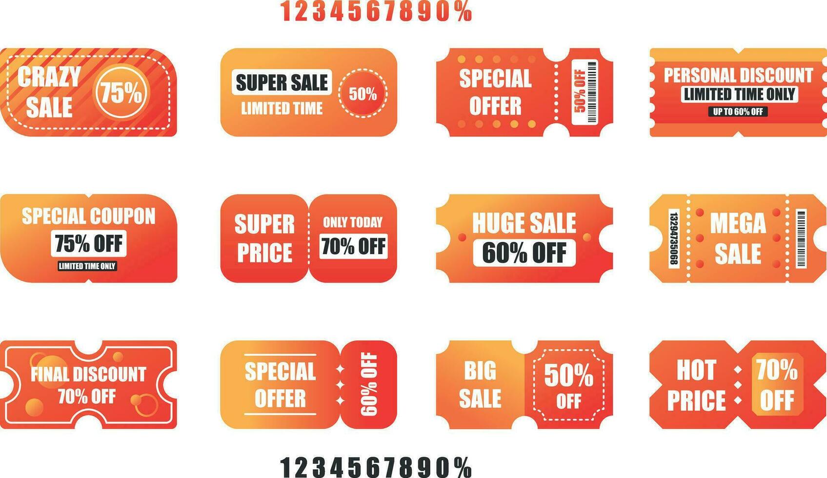 Set of red discount coupons vector