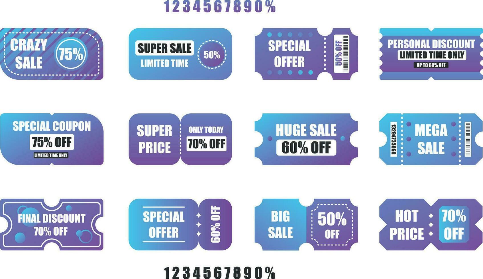 Set of blue discount coupons vector